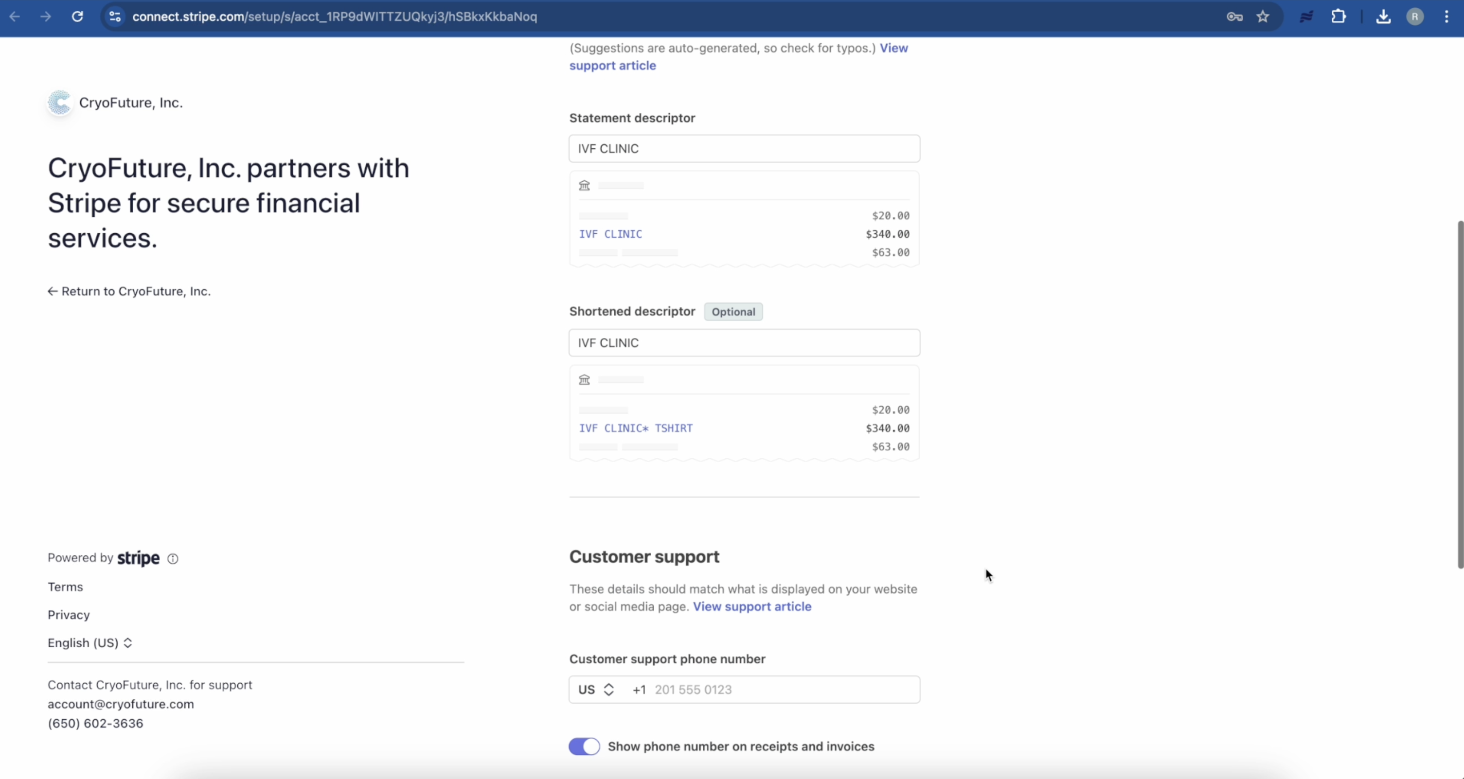Statement Descriptor Setup